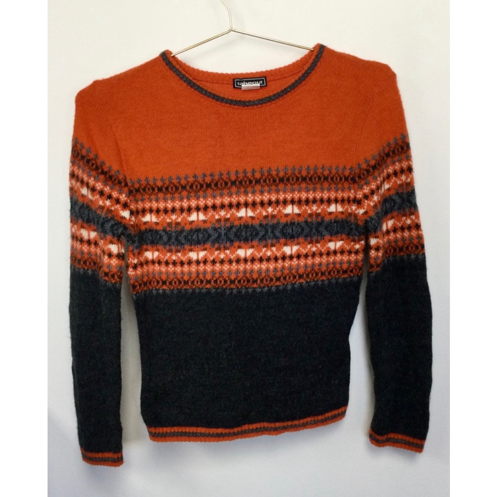 Women's Takeout Sweater Small Medium Orange Gray Y2K I‎